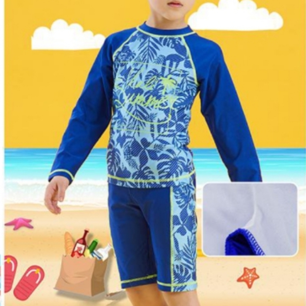 Boys swim suit trunks and rash guard